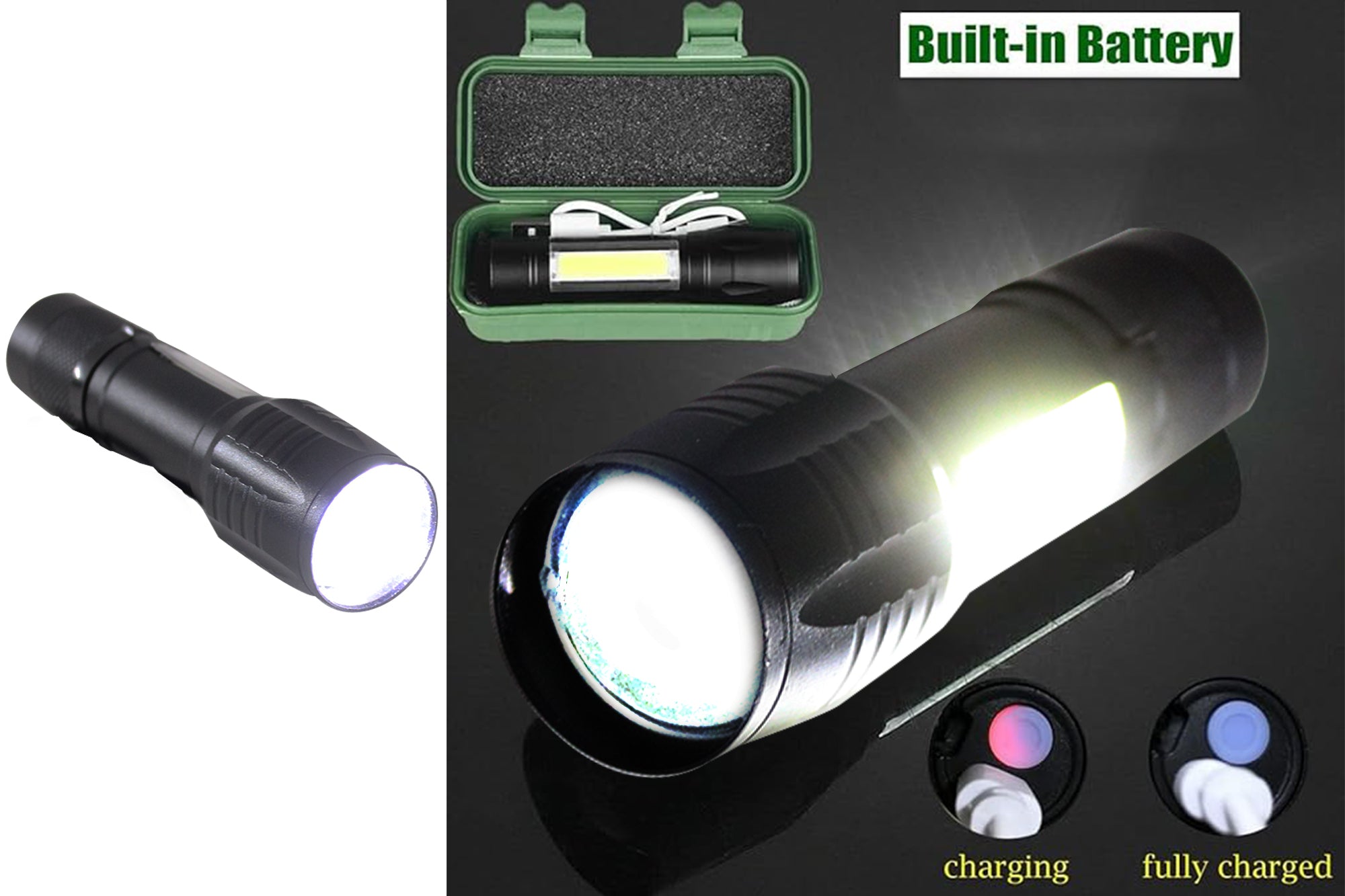 USB Charge 13cm Mini USB LED COB Pocket Flashlight & Side Lantern