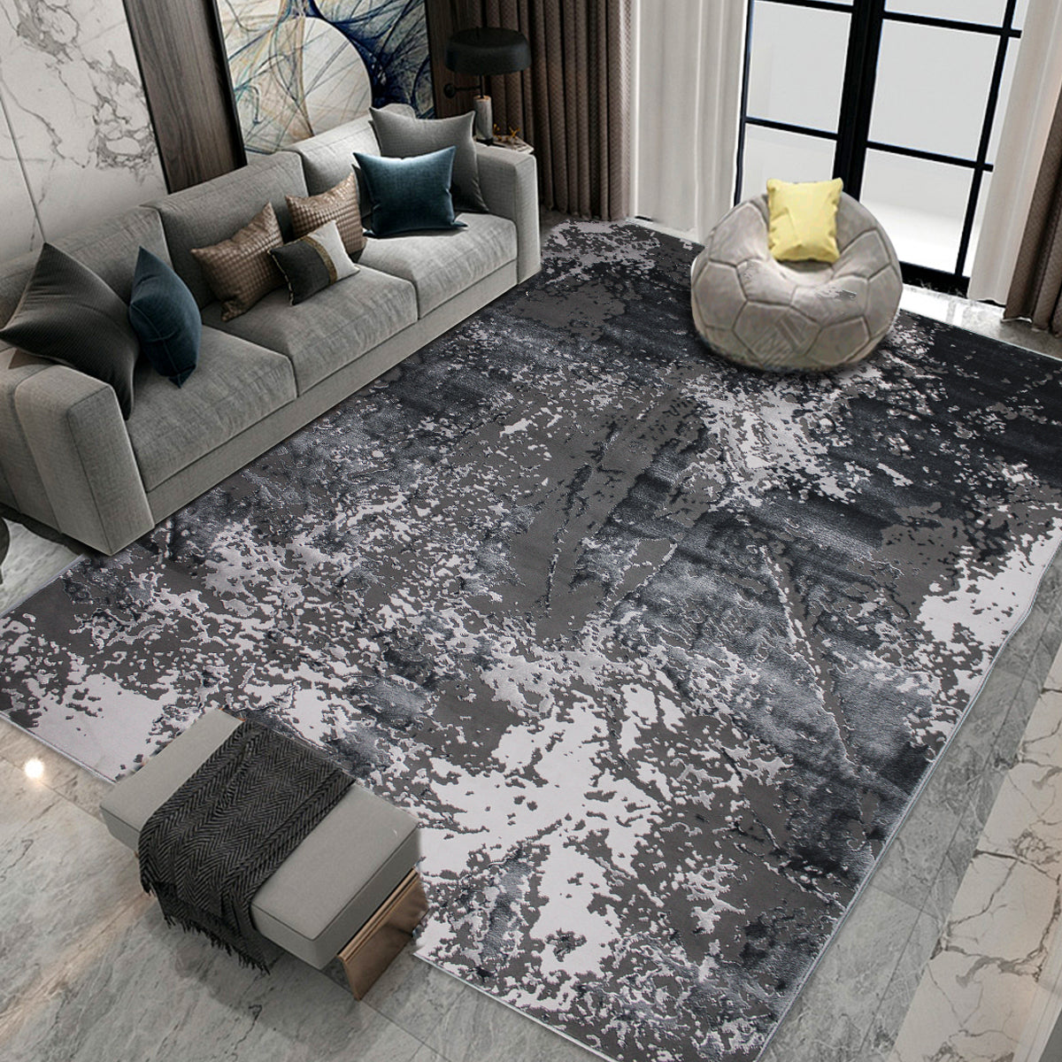 230x160 Babil Turkish Rug with Textured Shimmering Yarn - Grey / L .Grey 5769C