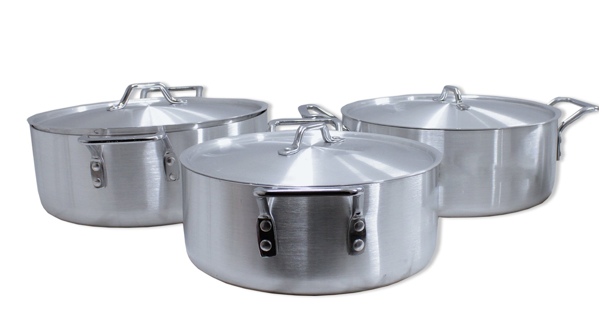 6 Piece Brushed Aluminium Large Brazing Fish Pot Set - 30 38 and 36cm