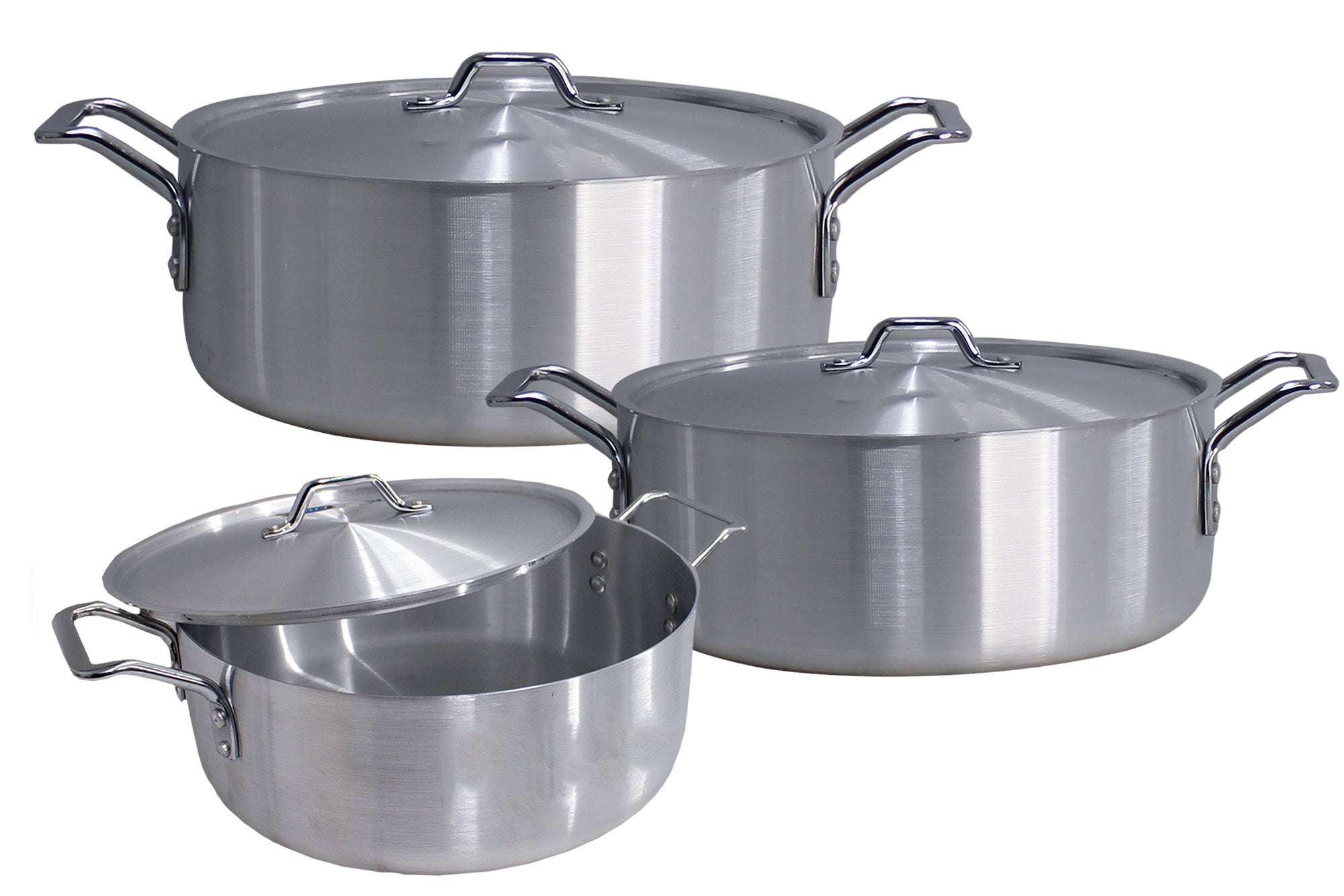 6 Piece Brushed Aluminium Large Brazing Fish Pot Set - 30 38 and 36cm