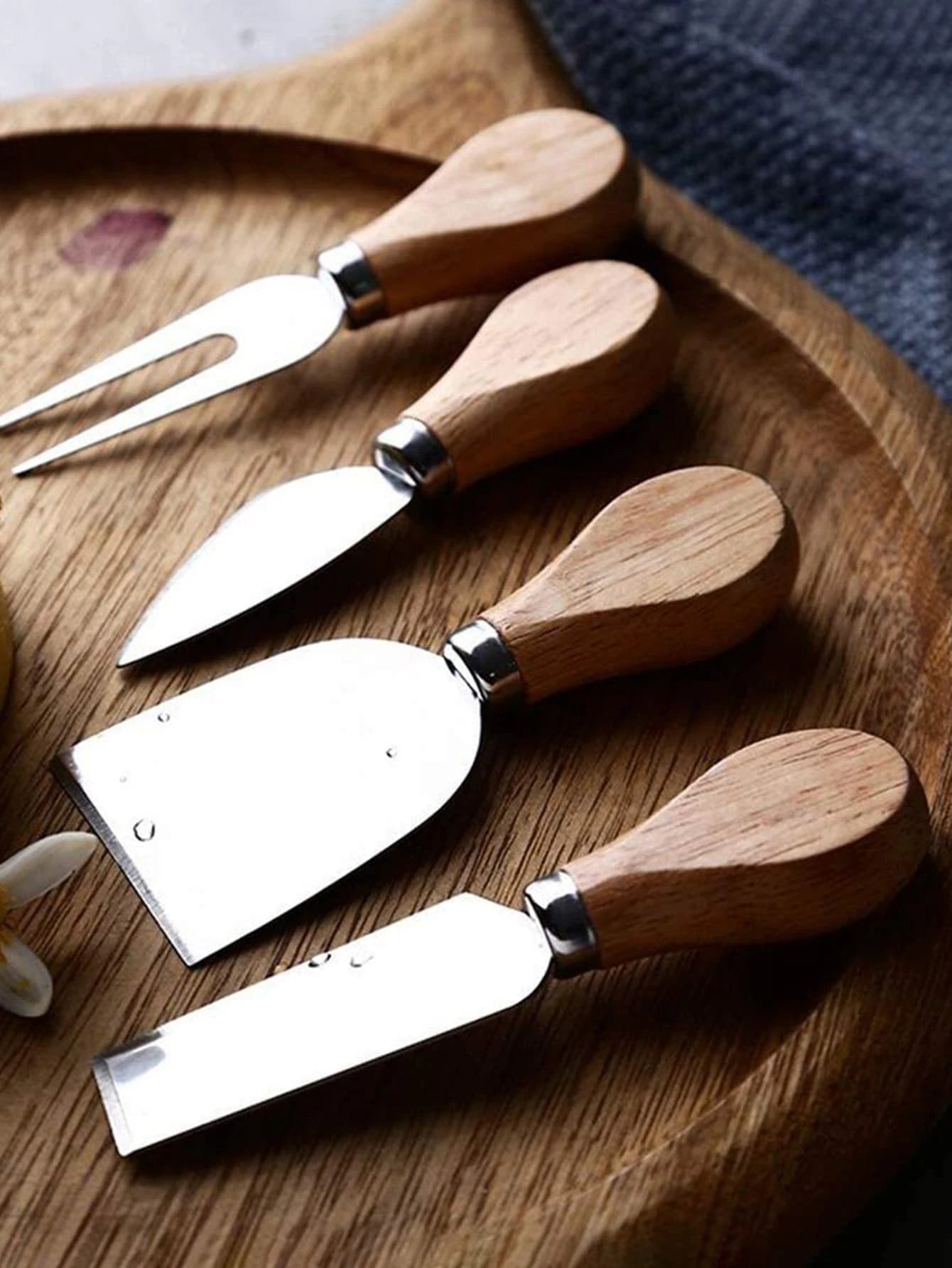 4 Piece Wooden Handle Cheese Knife Set