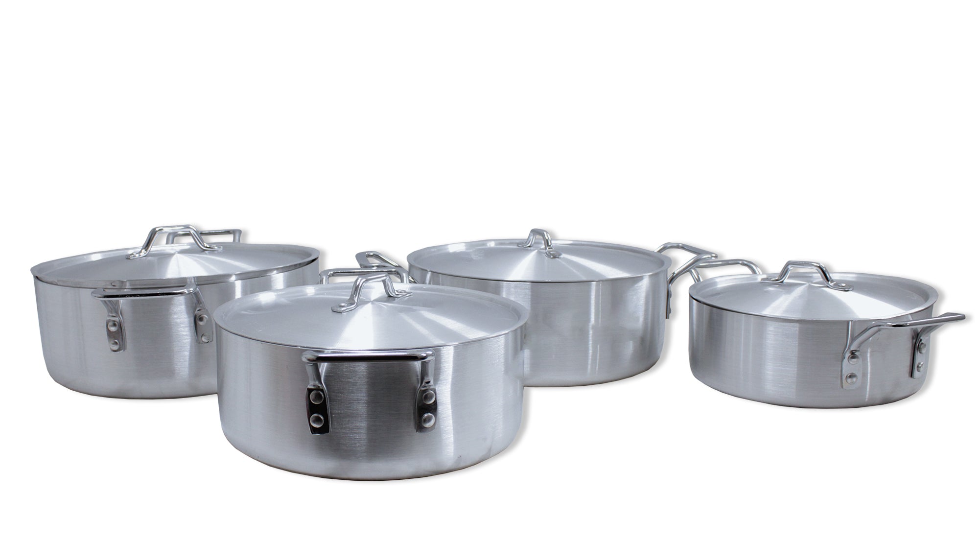 8 Piece Brushed Aluminium Large Brazing Fish Pot Set - 33 30 28 and 26cm