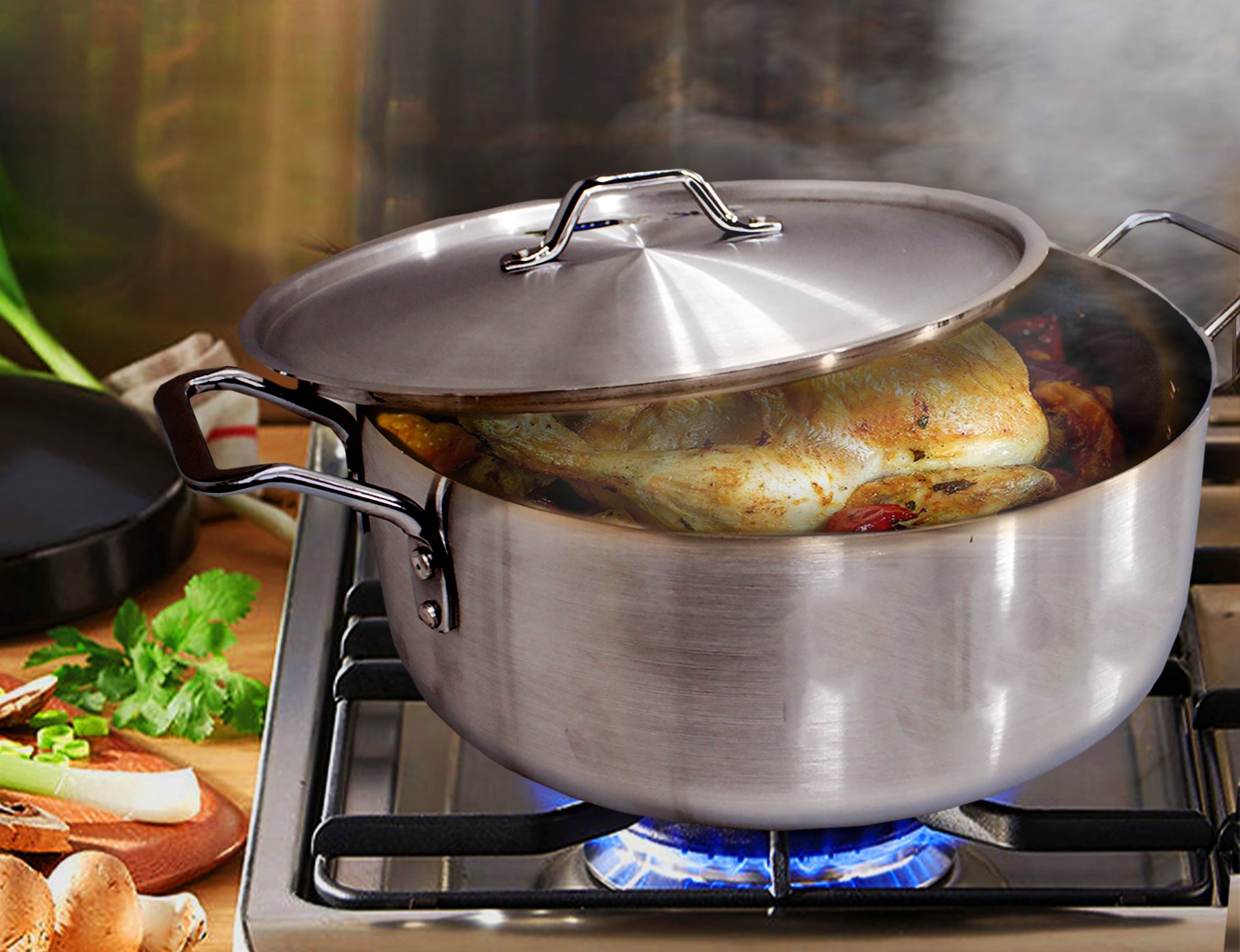 8 Piece Brushed Aluminium Large Brazing Fish Pot Set - 33 30 28 and 26cm