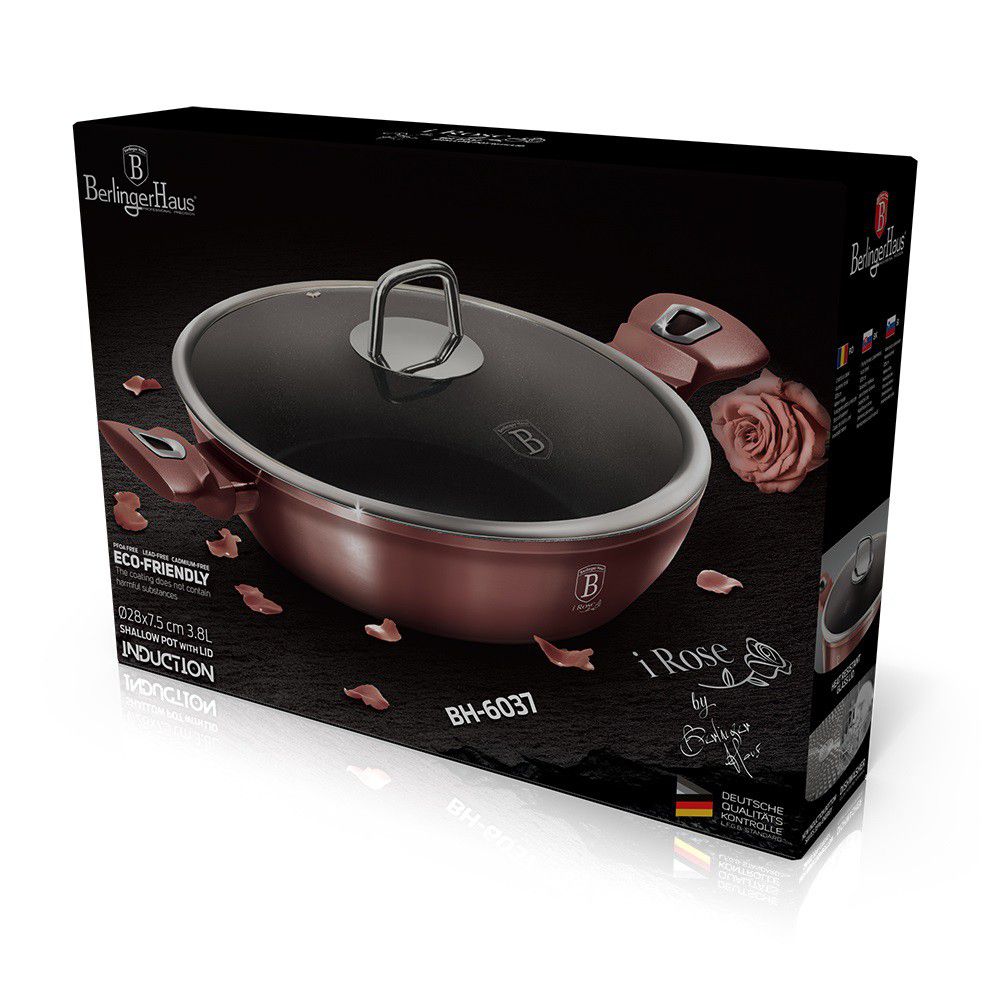 Berlinger Haus 28cm Marble Coating Shallow Pot with Lid - i-Rose Edition