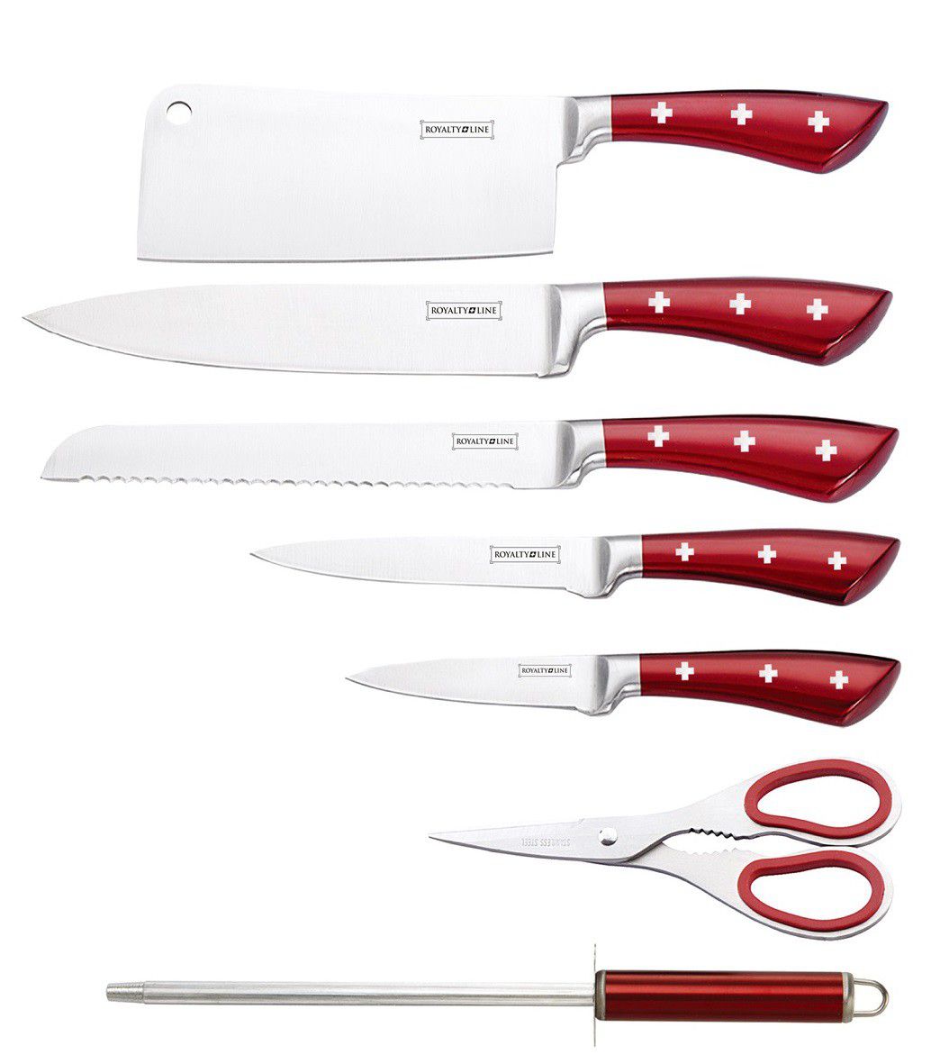 Royalty Line 8-Piece Stainless Steel Knife Set and Stand - Burgundy