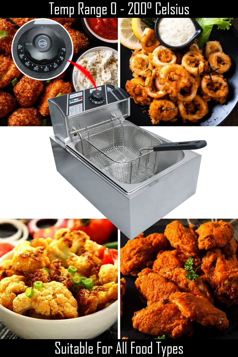6L Double Pan Deep Fryer Silver with Hanger Rods