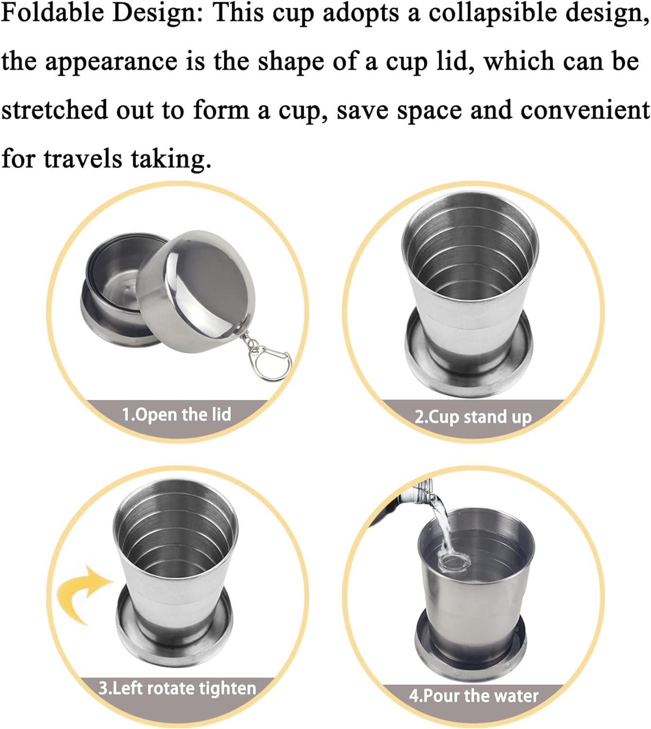 LMA 80ml Set of 2 Stainless Steel Telescopic Folding Cup & Lid - FX-8886