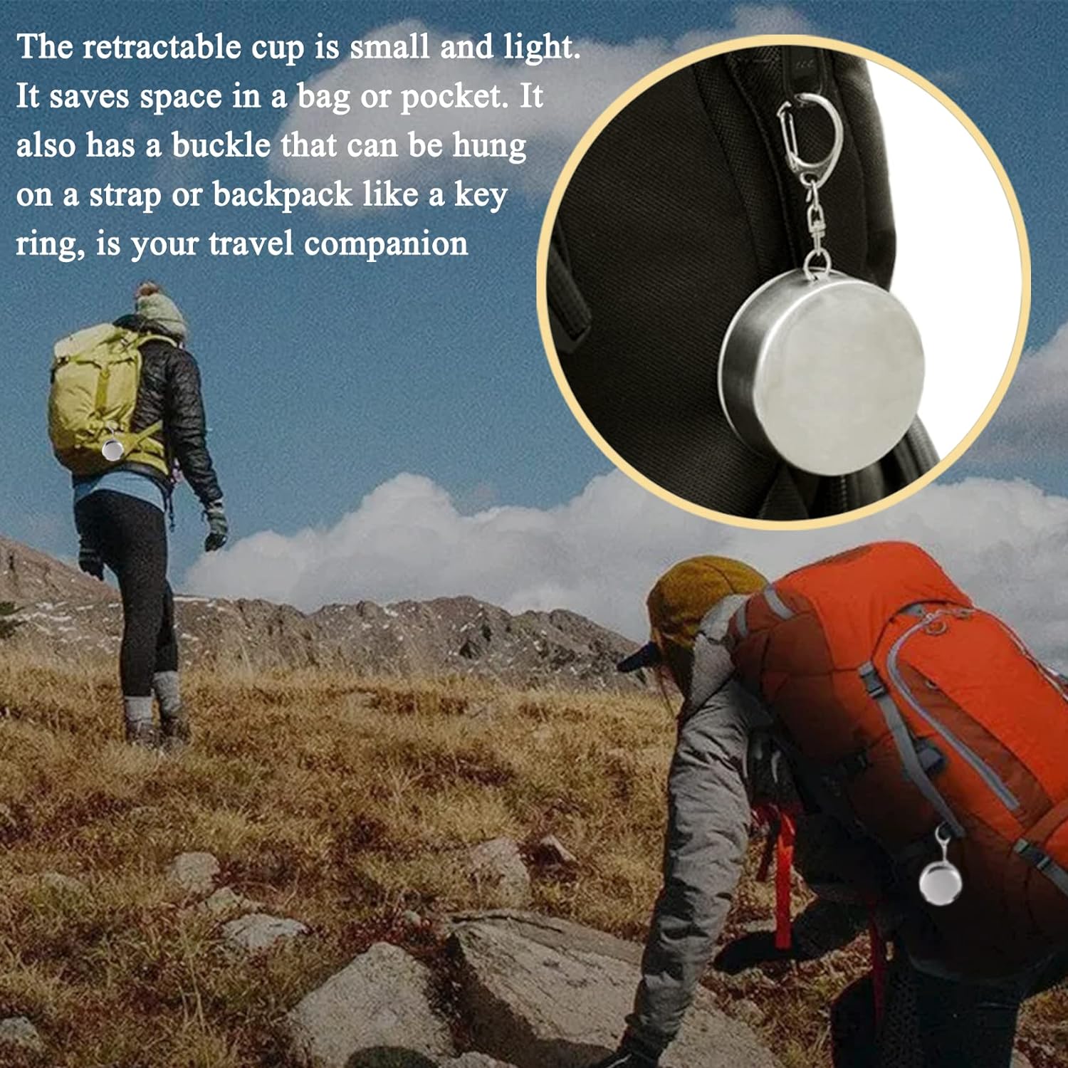 LMA 80ml Set of 2 Stainless Steel Telescopic Folding Cup & Lid - FX-8886