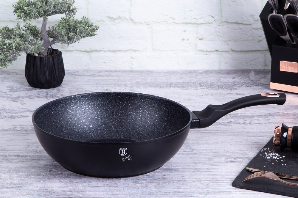 Berlinger Haus 30cm Marble Coating Deep Frying Wok - Black Rose Collection