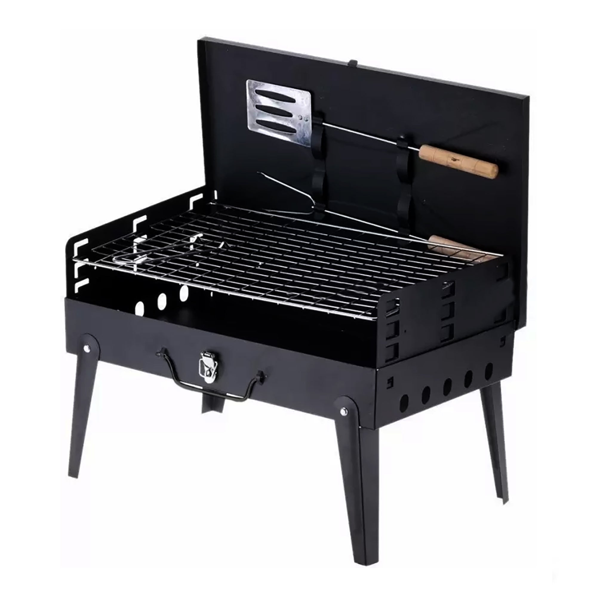 42x26x22cm Folding Combination Braai Stand with Utensils & Mesh FX-8452