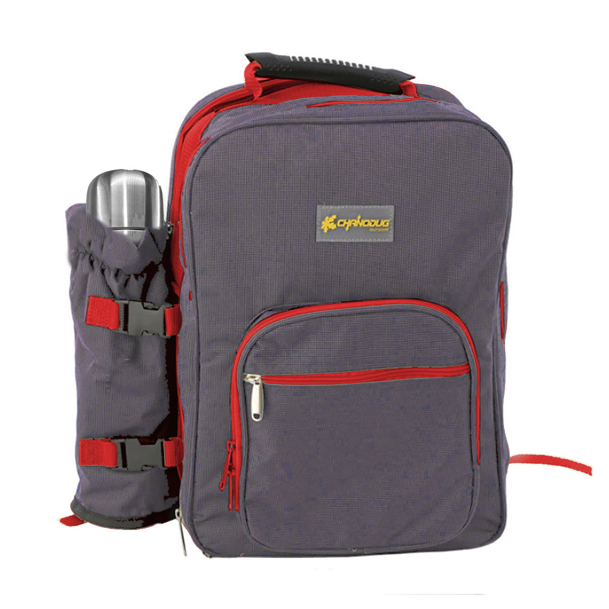 LMA 32 Piece Outdoor All-in-One Camping Picnic Backpack for 4 with Plates Cutlery Power Flask & Cups