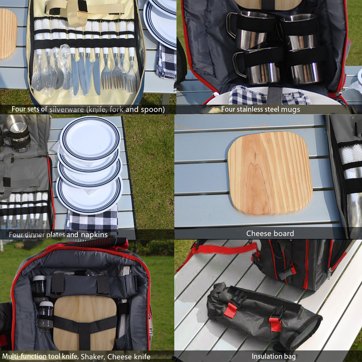 LMA 32 Piece Outdoor All-in-One Camping Picnic Backpack for 4 with Plates Cutlery Power Flask & Cups