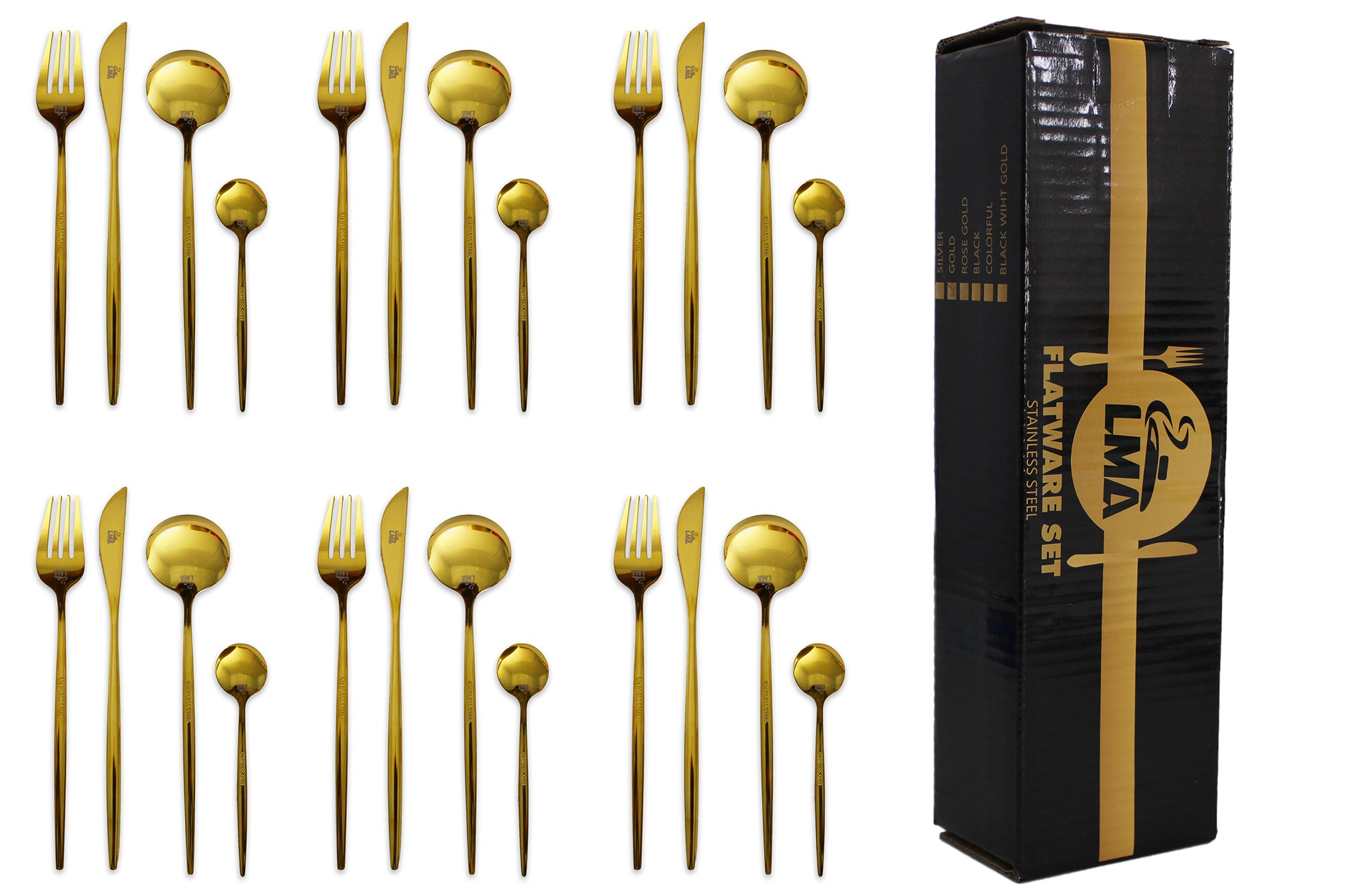 LMA 24 Piece Stainless Steel Black Box Series Flatware Set