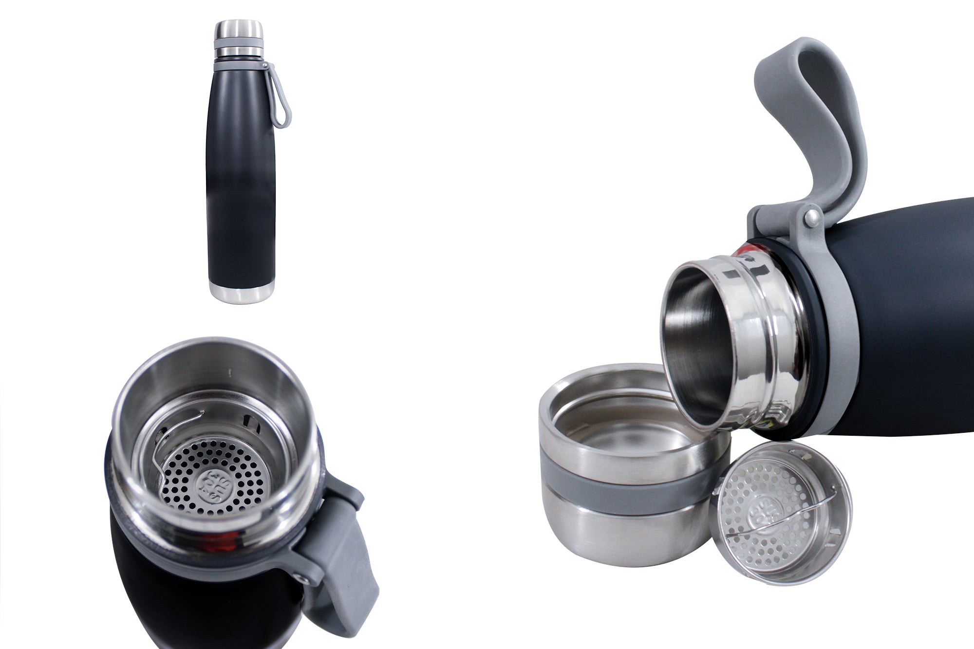 Stainless Steel Hot & Cold Vacuum Bottle with Strap & Strainer - 1 Litre