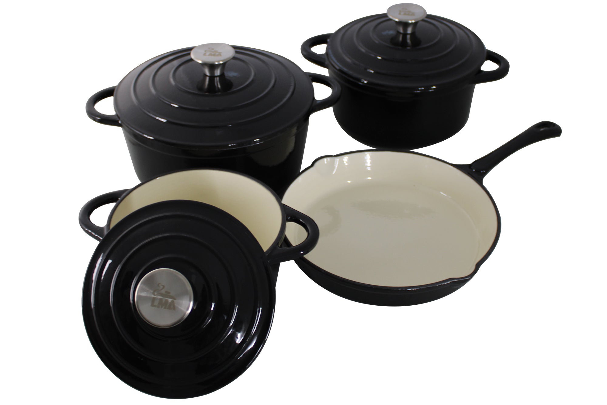 LMA 7 Piece Cast Iron Dutch Oven Cookware Pot & Pan Set