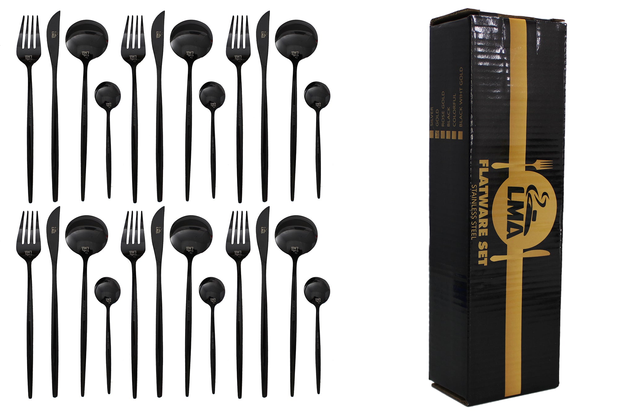 LMA 24 Piece Stainless Steel Black Box Series Flatware Set