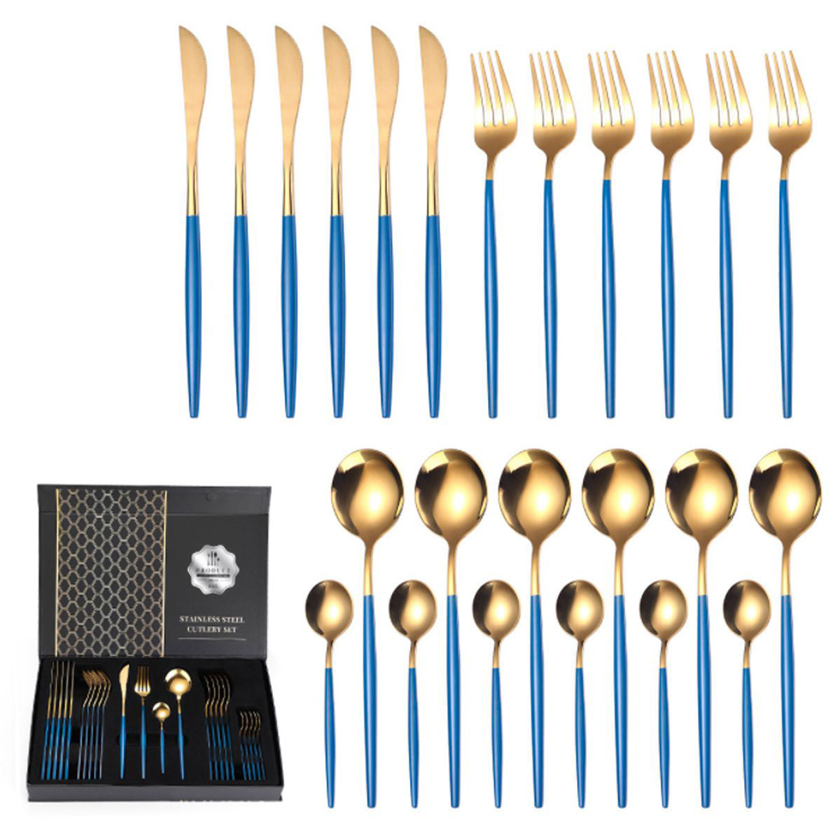 LMA 24 Piece Two-Tone Flatware Set In Elegant Noir Gift Box