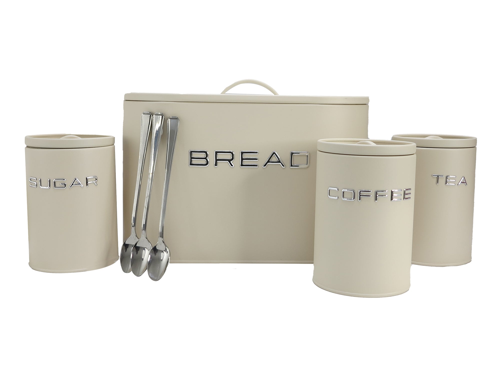 2 Loaf 3D Icon Bread Bin and Canisters with Long Stem Serving Spoons - 7 Piece