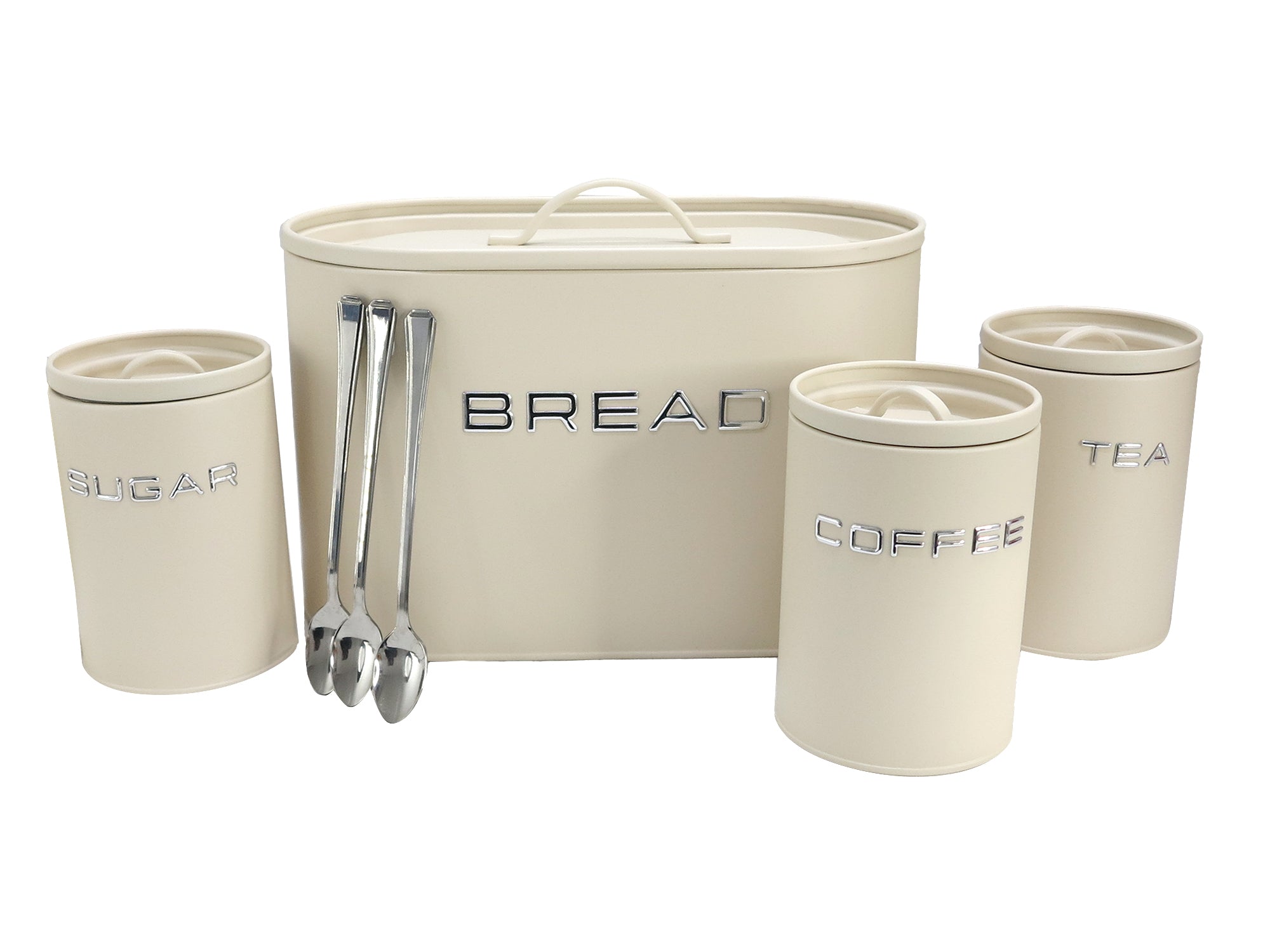 2 Loaf 3D Icon Bread Bin and Canisters with Long Stem Serving Spoons - 7 Piece