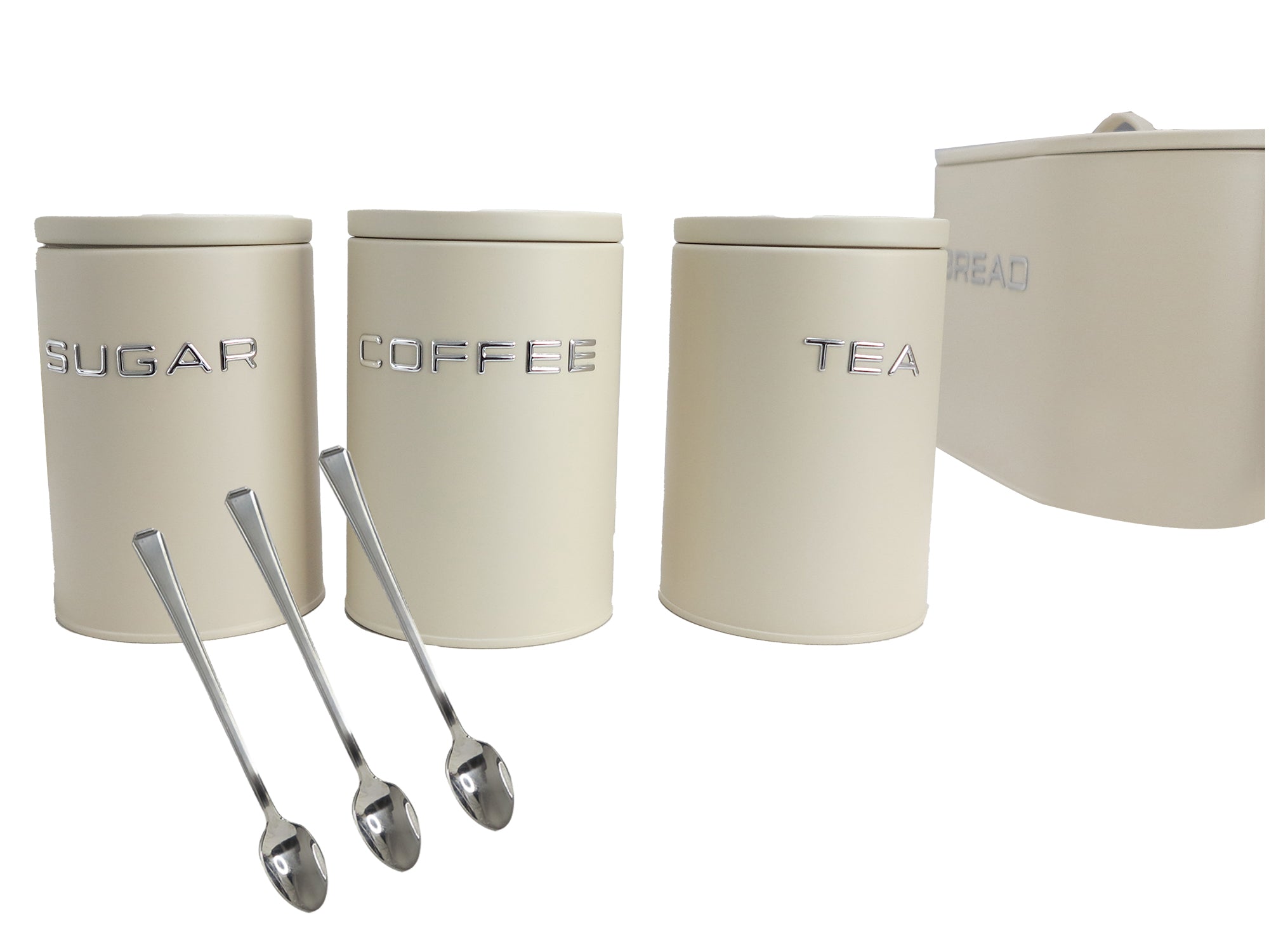 2 Loaf 3D Icon Bread Bin and Canisters with Long Stem Serving Spoons - 7 Piece