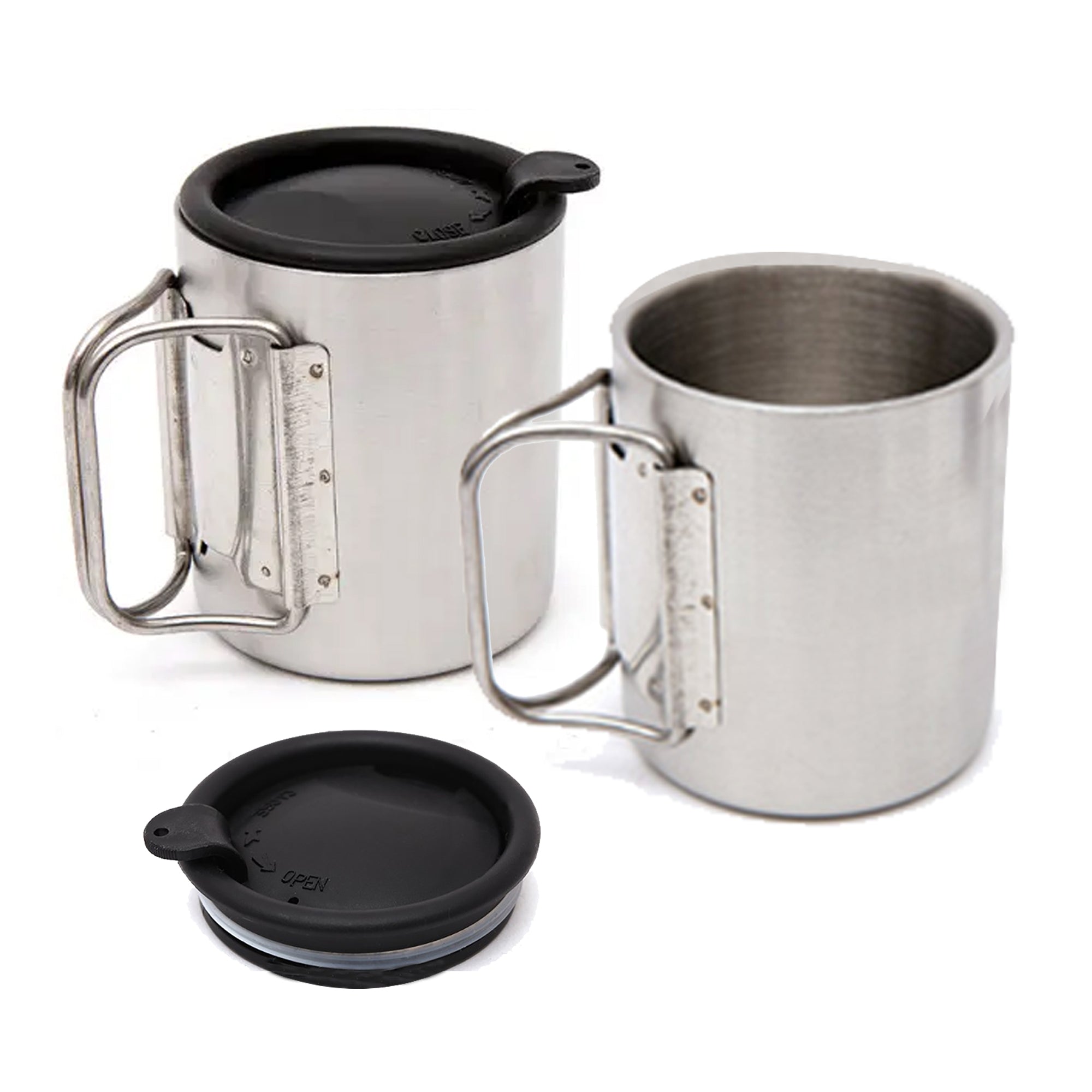LMA 200ml Set of 2 Folding Handle Double-Wall Travel Mug with Lid FX-8886-D