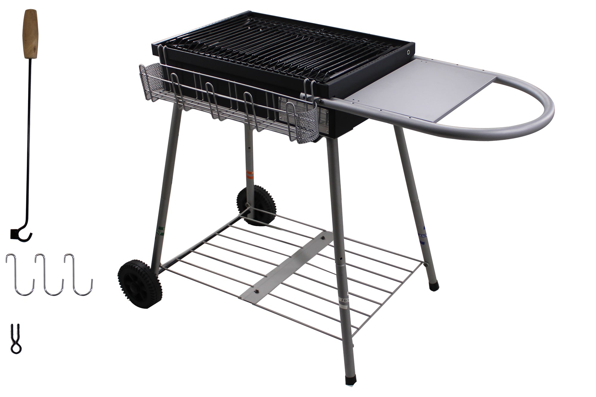 Easy Flip Standing Grill / Braai Stand with Wheels Seasoning Rack & Shelf