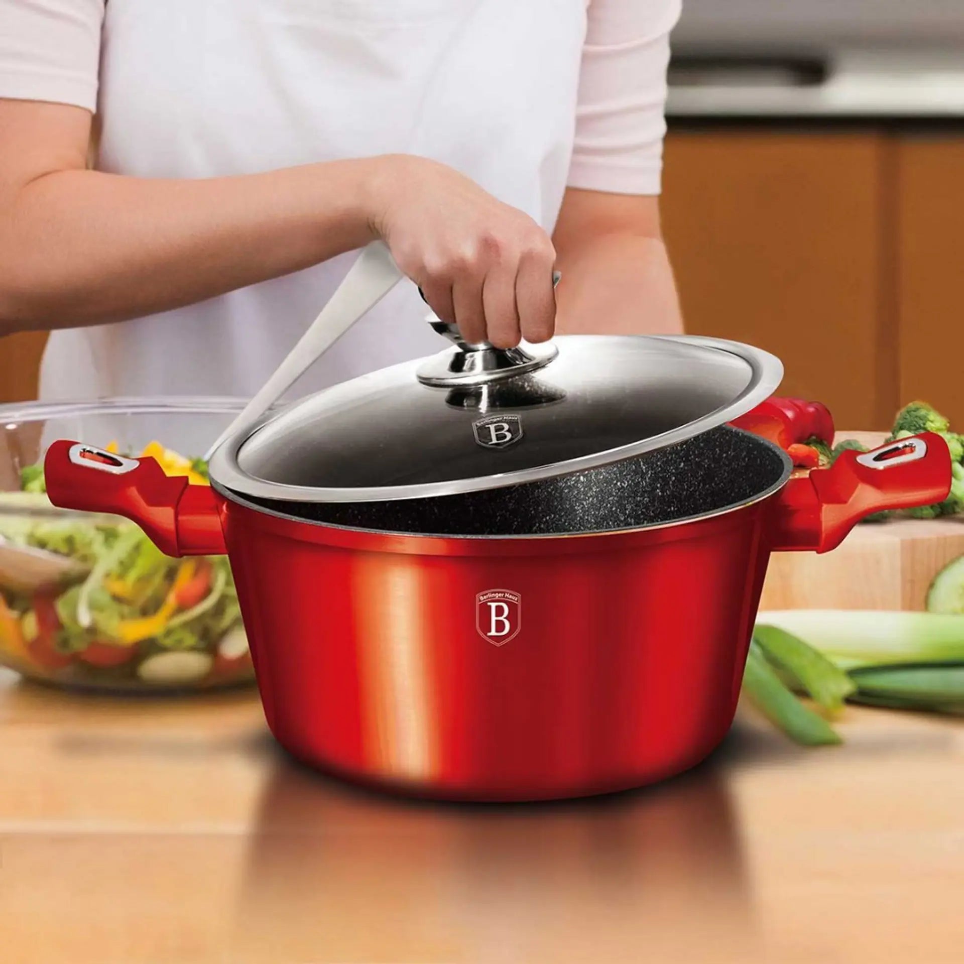 Berlinger Haus 28cm Casserole Pot with Lid - Burgundy Metallic Line Edition