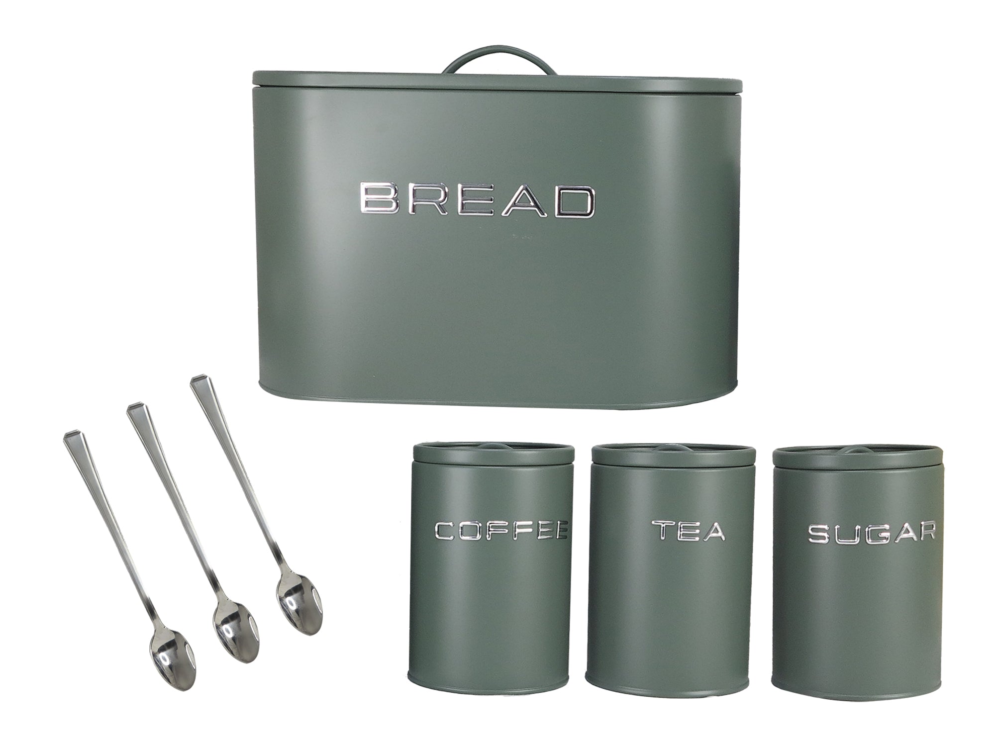 2 Loaf 3D Icon Bread Bin and Canisters with Long Stem Serving Spoons - 7 Piece