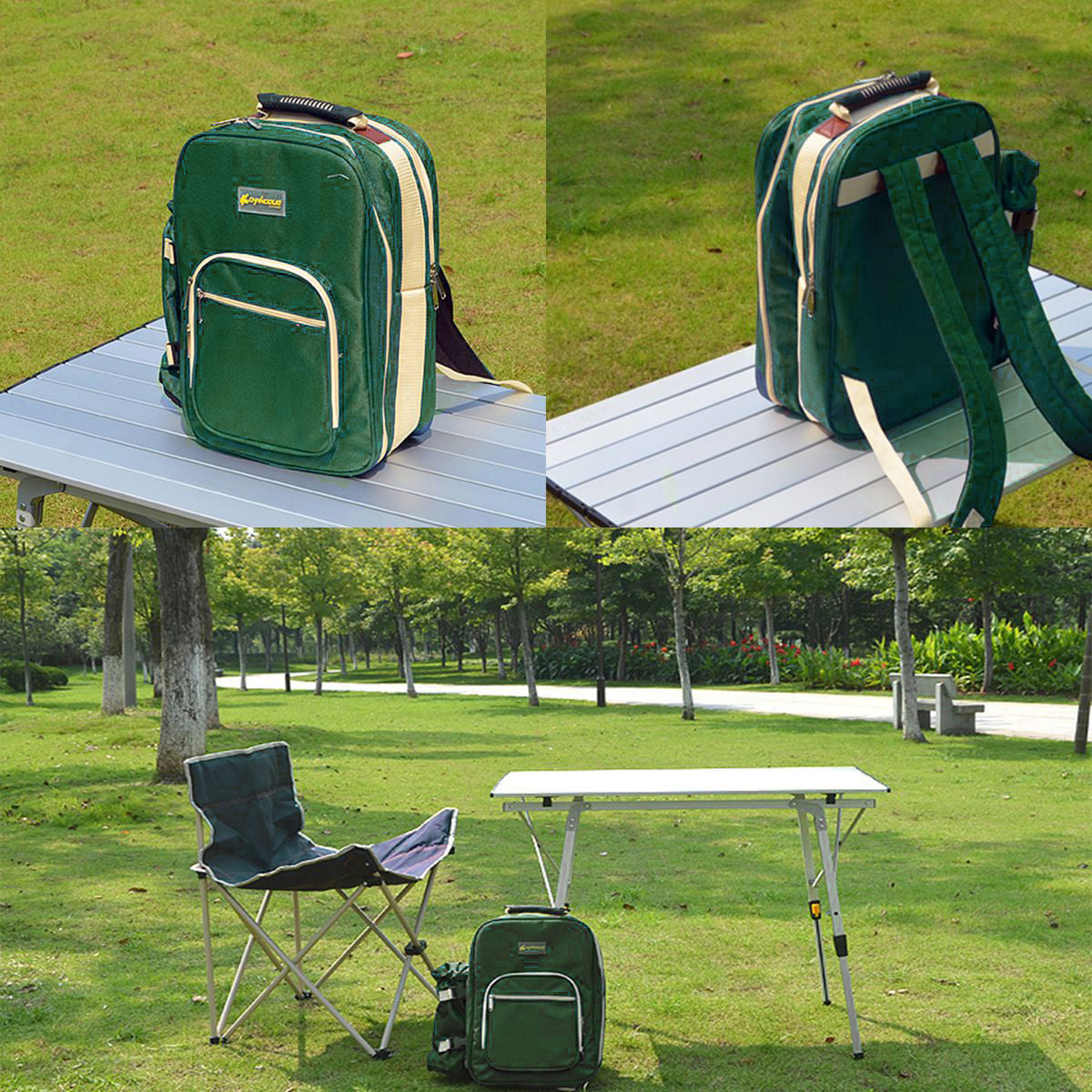 LMA 32 Piece Outdoor All-in-One Camping Picnic Backpack for 4 with Plates Cutlery Power Flask & Cups