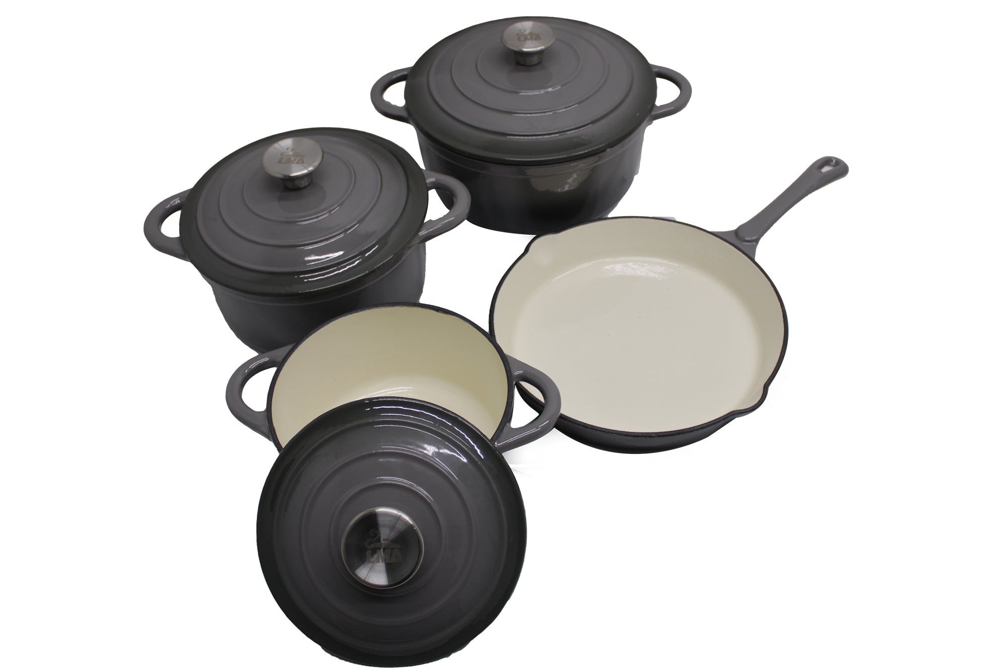 LMA 7 Piece Cast Iron Dutch Oven Cookware Pot & Pan Set