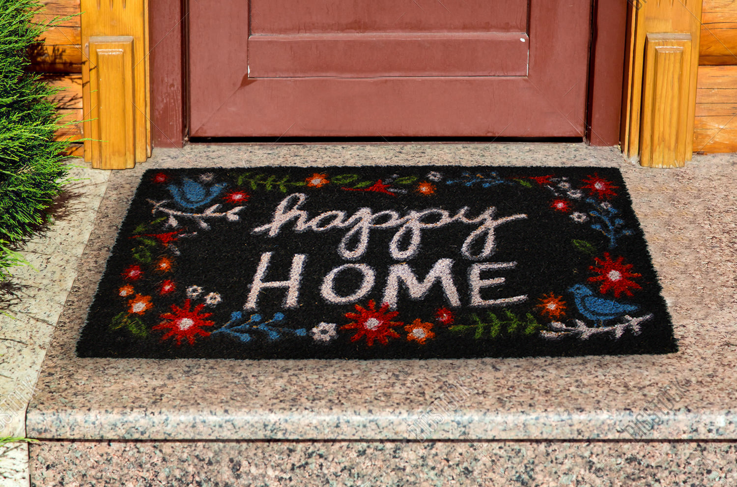 40x60cm Printed Coir Door Mat with Non-Slip Backing - Happy Home