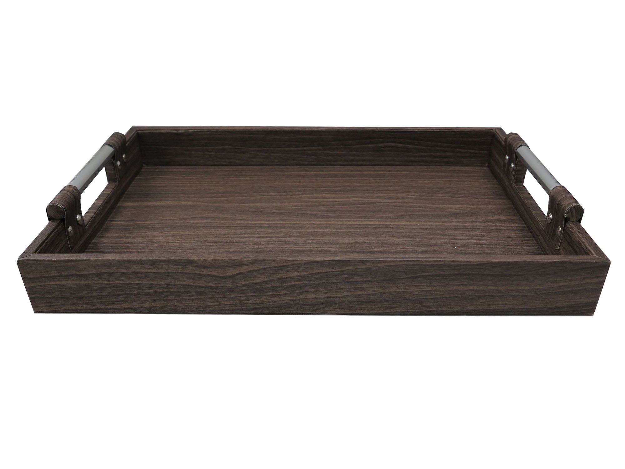 2 Piece Wooden Tray Set with Imitation Bark Leather Bind 2730 - 48cm & 41cm