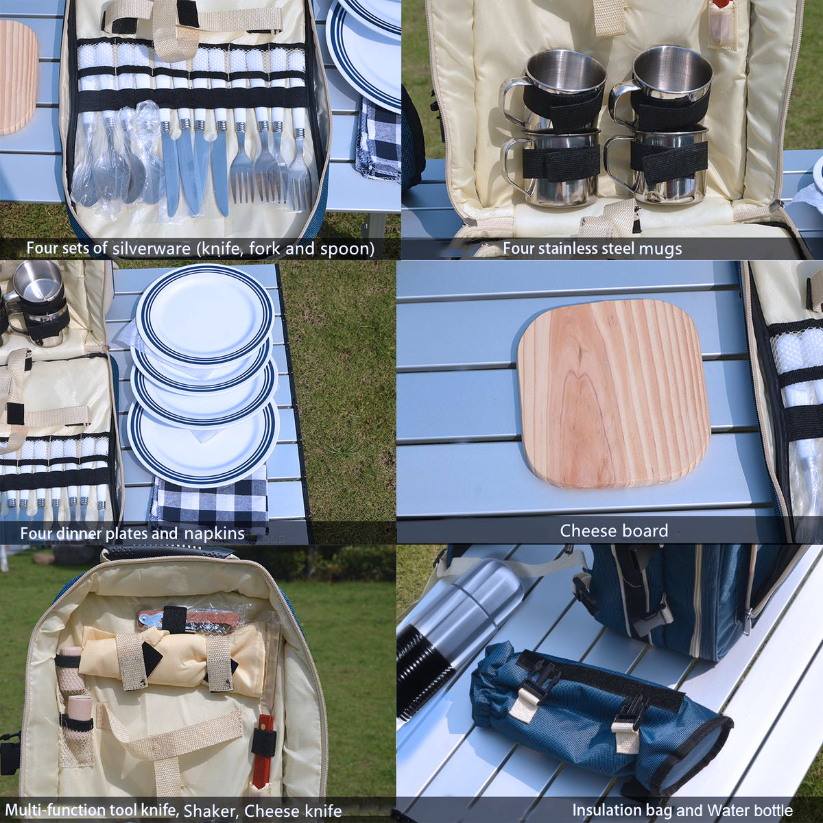 LMA 32 Piece Outdoor All-in-One Camping Picnic Backpack for 4 with Plates Cutlery Power Flask & Cups