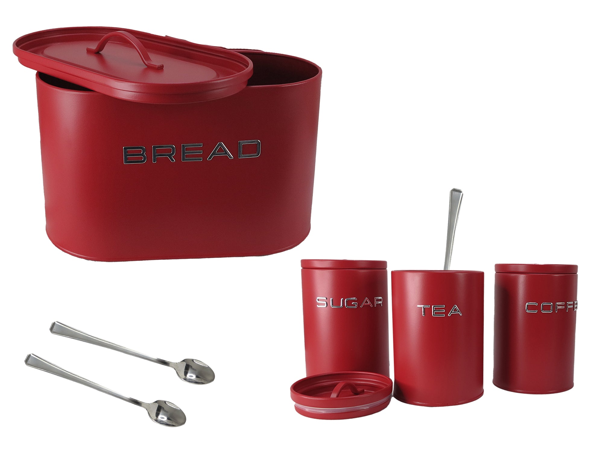 2 Loaf 3D Icon Bread Bin and Canisters with Long Stem Serving Spoons - 7 Piece