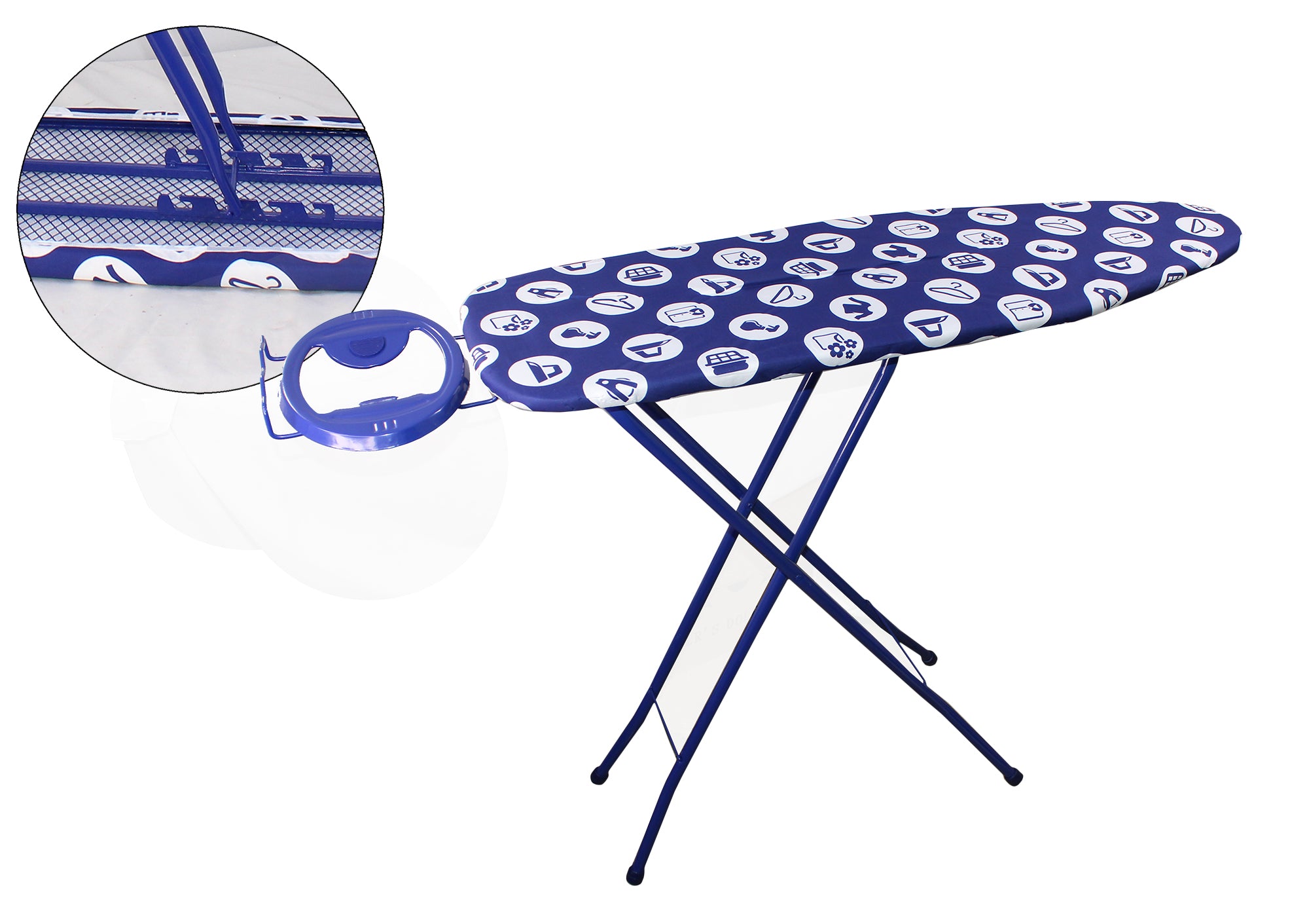 130x34cm Adjustable 4 Leg Ironing Board - with Iron Rest & Steel Mesh Top