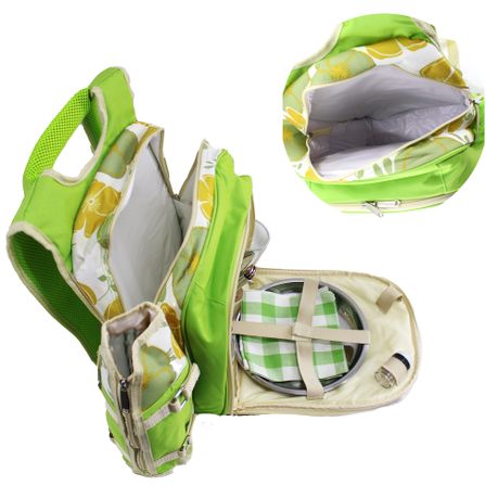 14 Piece Picnic Dining Backpack for 2 with Plates Cutlery & Cups - Flower