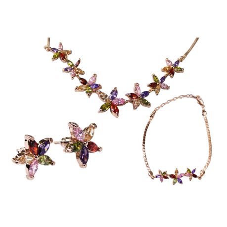 LMA - Five Pointed Floral Stud Star Bracelet Earring & Necklace Jewellery Set