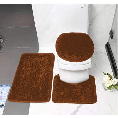 3 Piece Non-Slip Plush Three Tone Toilet Seat Cover & Bathroom Mats Set