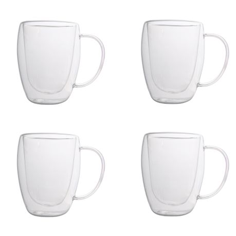 Double Wall Glass Tea Coffee & Cocktail Mug with Handle - 4 Pack