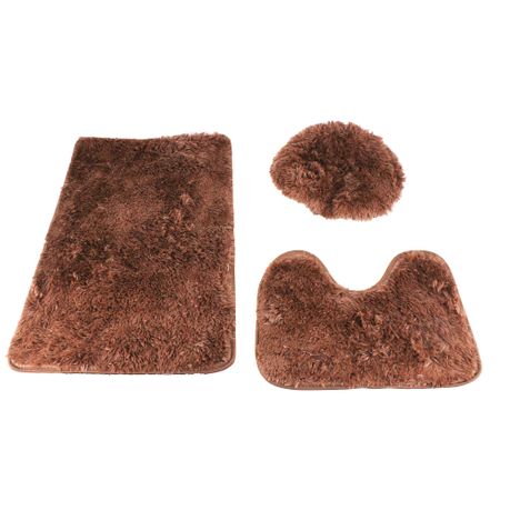 3 Piece Non-Slip Plush Three Tone Toilet Seat Cover & Bathroom Mats Set