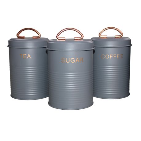 Retro Syle Bread Bin & 3 Piece Canister Set with Russet Brown Handles