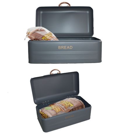 Retro Syle Bread Bin & 3 Piece Canister Set with Russet Brown Handles