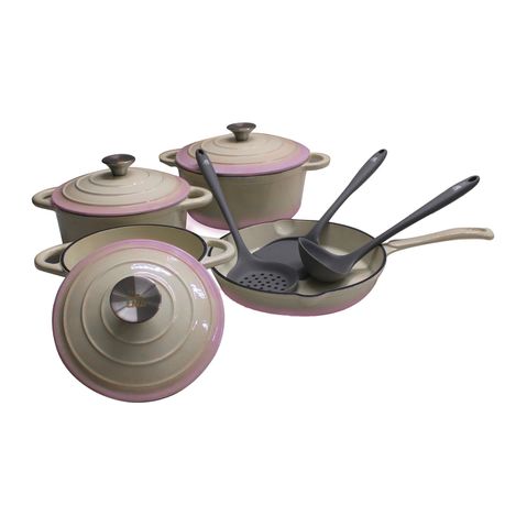 LMA Branded - 10 Piece Cast-Iron Cookware Pots & Silicone Kitchen Utensil Set