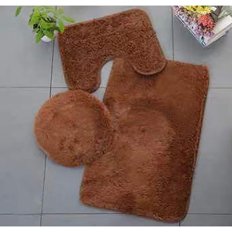 3 Piece Non-Slip Plush Three Tone Toilet Seat Cover & Bathroom Mats Set