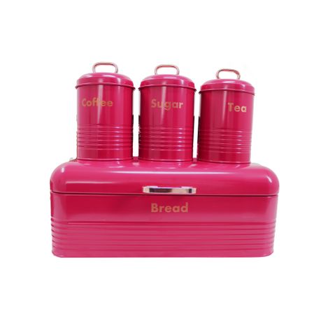 Retro Design Two Loaf Bread Bin with 3 Piece Matching Canister Set