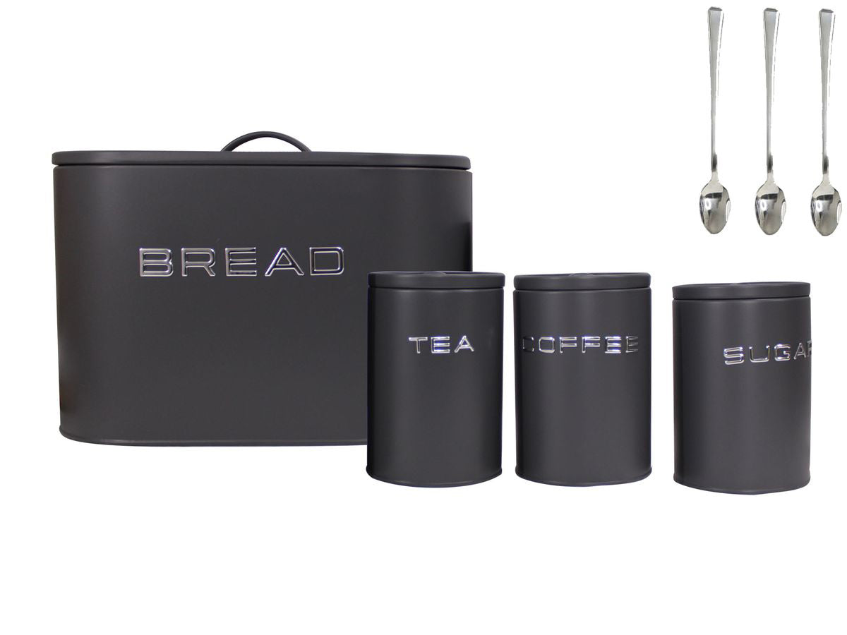 2 Loaf 3D Icon Bread Bin and Canisters with Long Stem Serving Spoons - 7 Piece