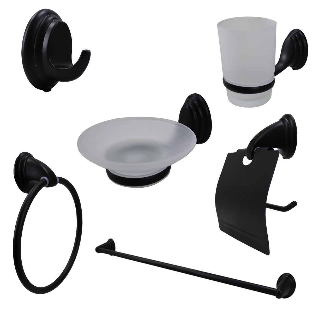 LMA 6 Piece Chrome and Frosted Glass Accessory Set