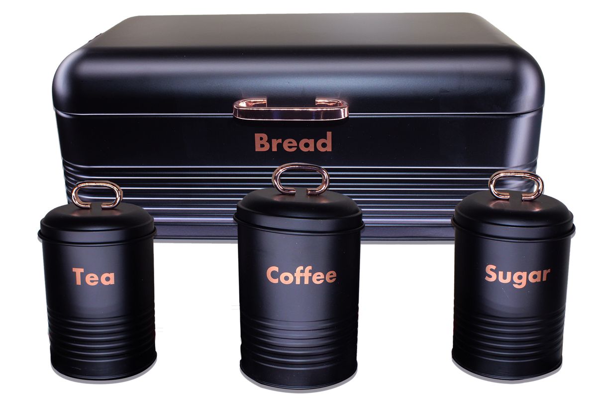 Retro Design Two Loaf Bread Bin with 3 Piece Matching Canister Set