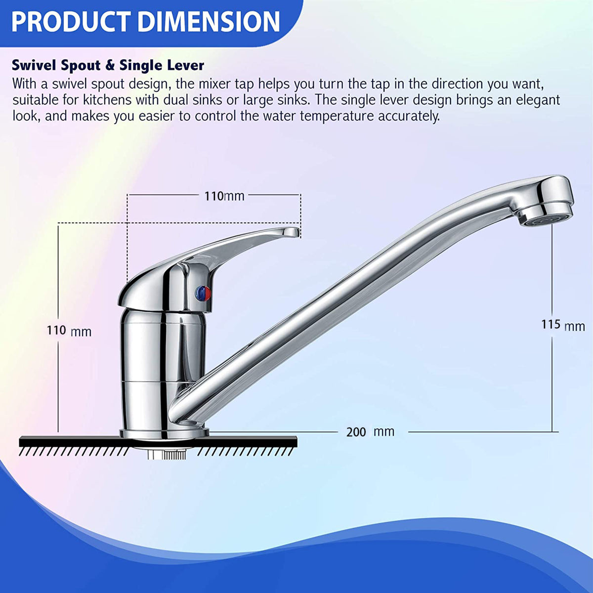 Kitchen Tap Sink Mixer Modern Single Lever Swivel Spout Chrome