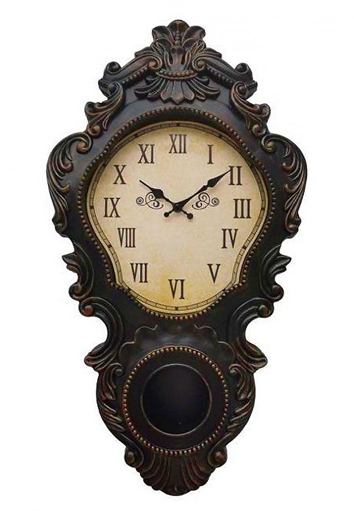 Vintage 70cm Ornate Quartz Wall Clock with Pendulum - Rustic Black Bronze